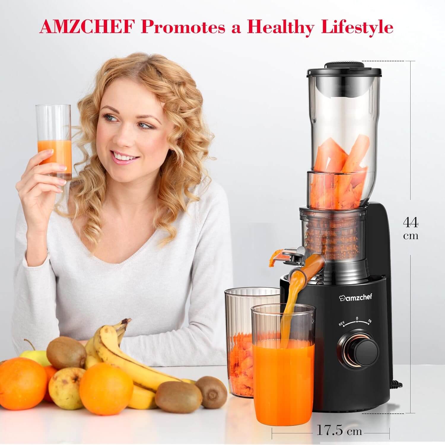 AMZCHEF Compact Slow Masticating Juicer 3" Wide Chute Black