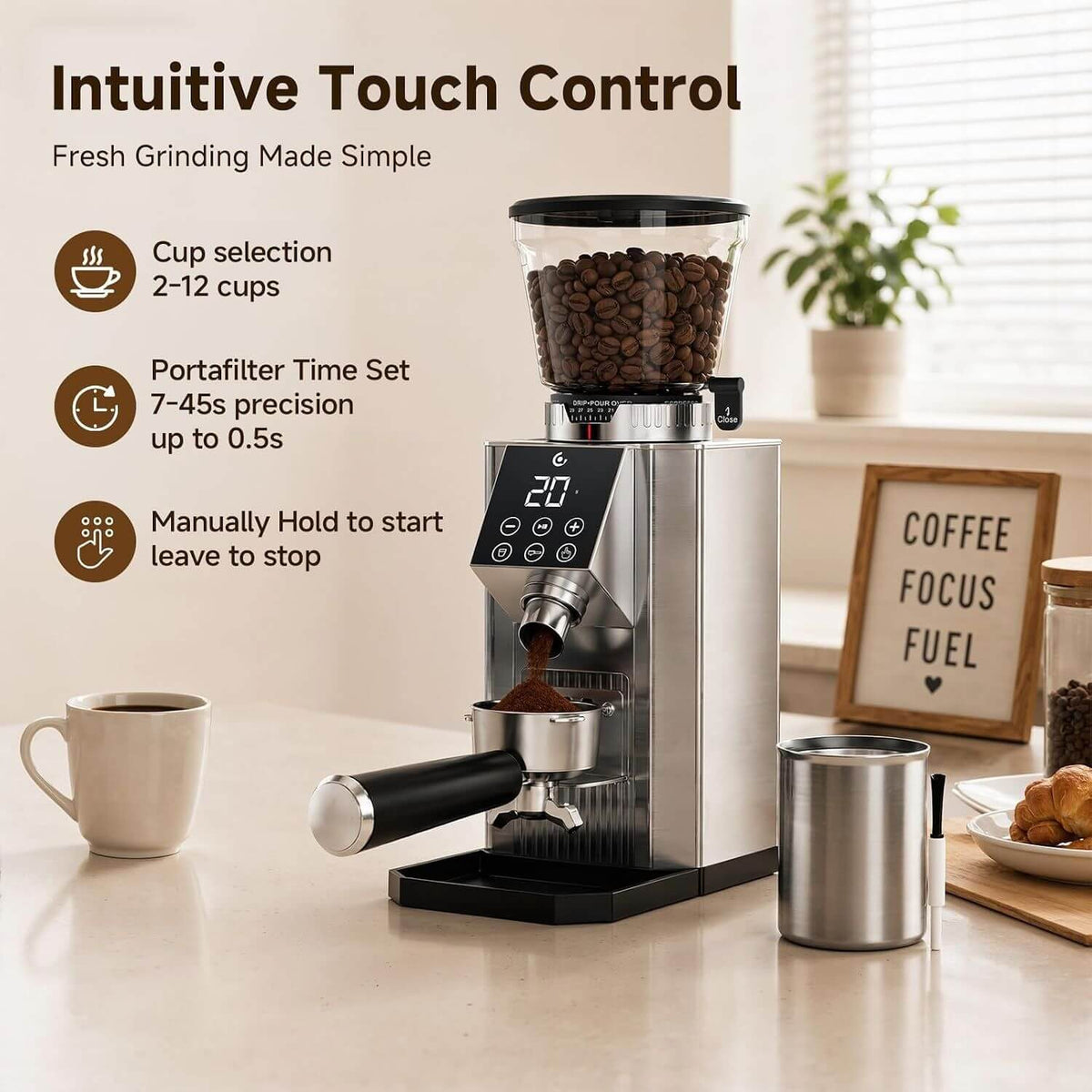 AMZCHEF Conical Burr Coffee Grinder 45 Settings Low Mess