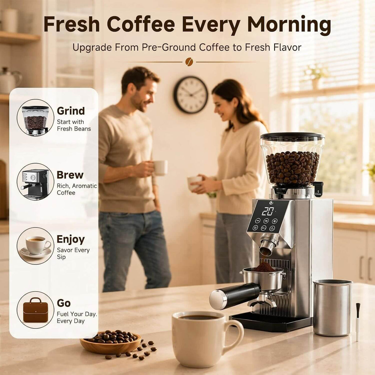 AMZCHEF Conical Burr Coffee Grinder 45 Settings Low Mess