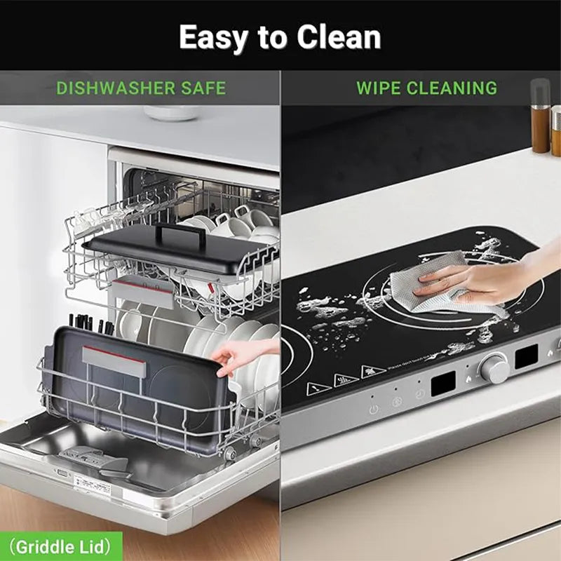 AMZCHEF 1800W 2-Burner Induction Cooktop with Removable Griddle Pan | 9 Power Levels