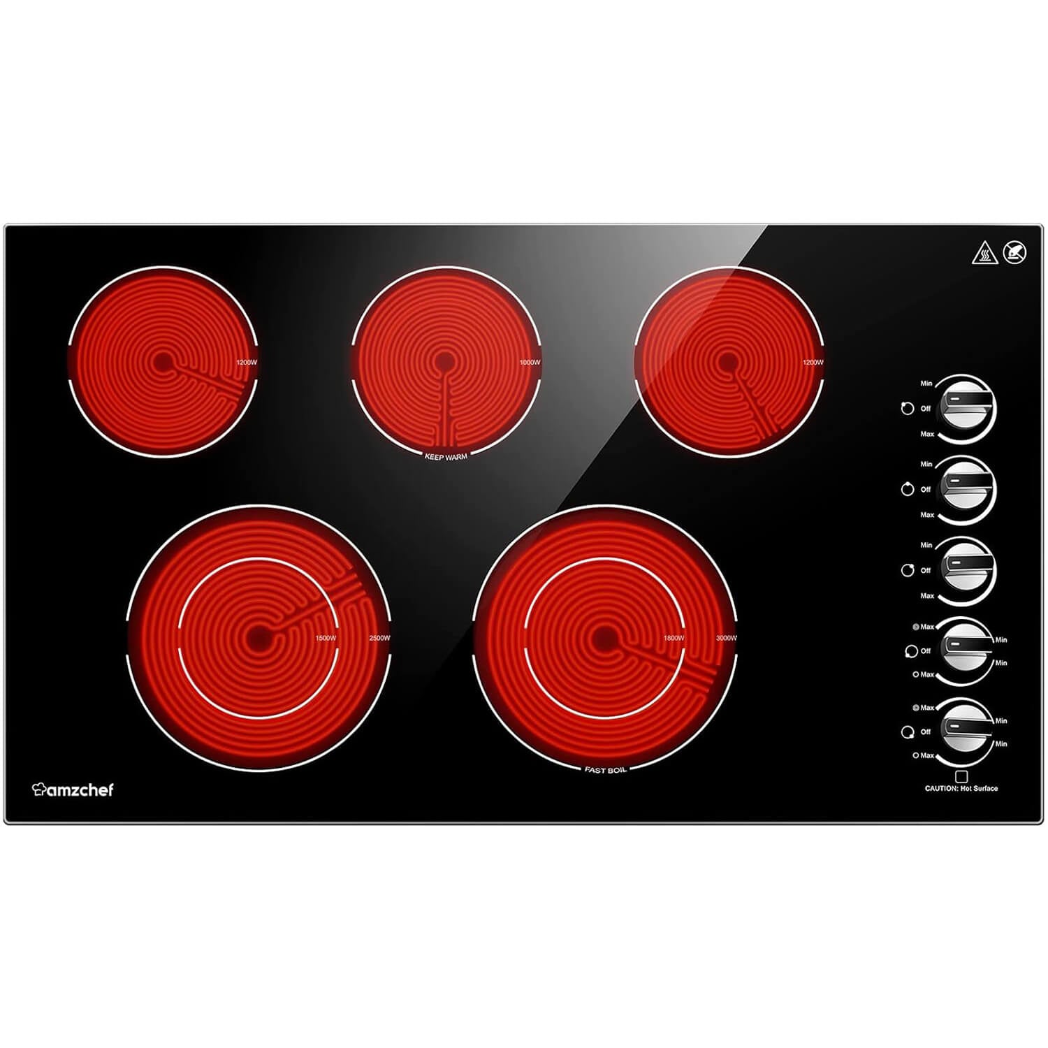 AMZCHEF Electric Cooktop with 5 Burners 8900W Power Control by Knob