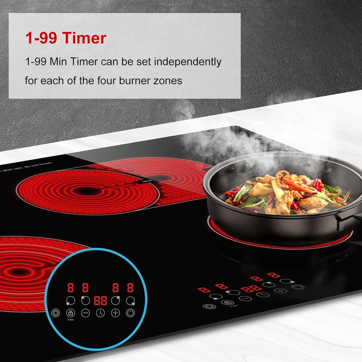 AMZCHEF Built-in Electric Cooktop 4 High Power Burners 30 Inch 6700W