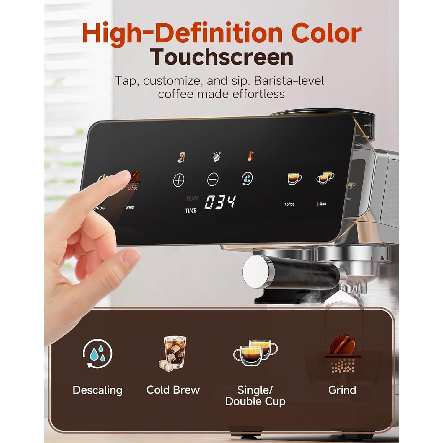 AMZCHEF Espresso Coffee Machine With Built-In Grinder