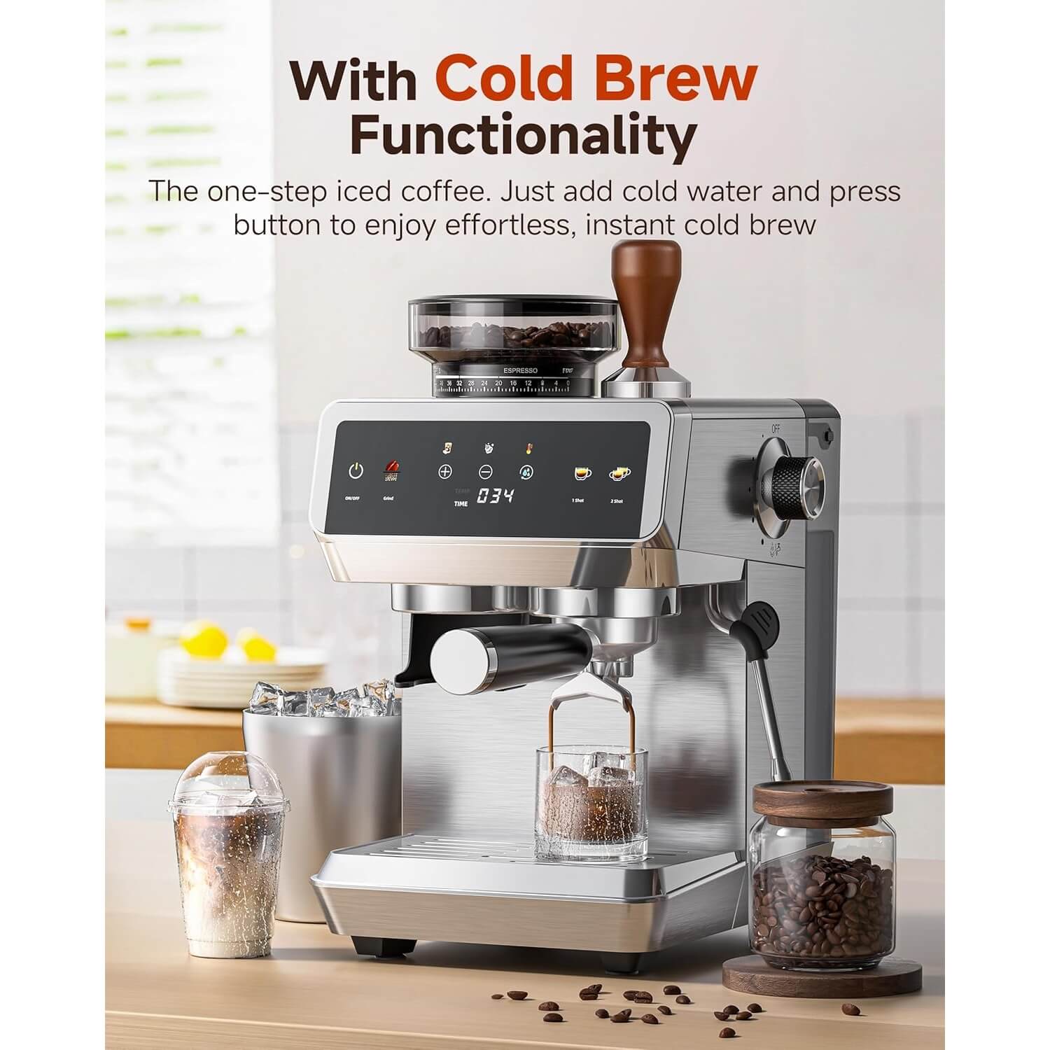 AMZCHEF Espresso Maker With Adjustable Grind Settings