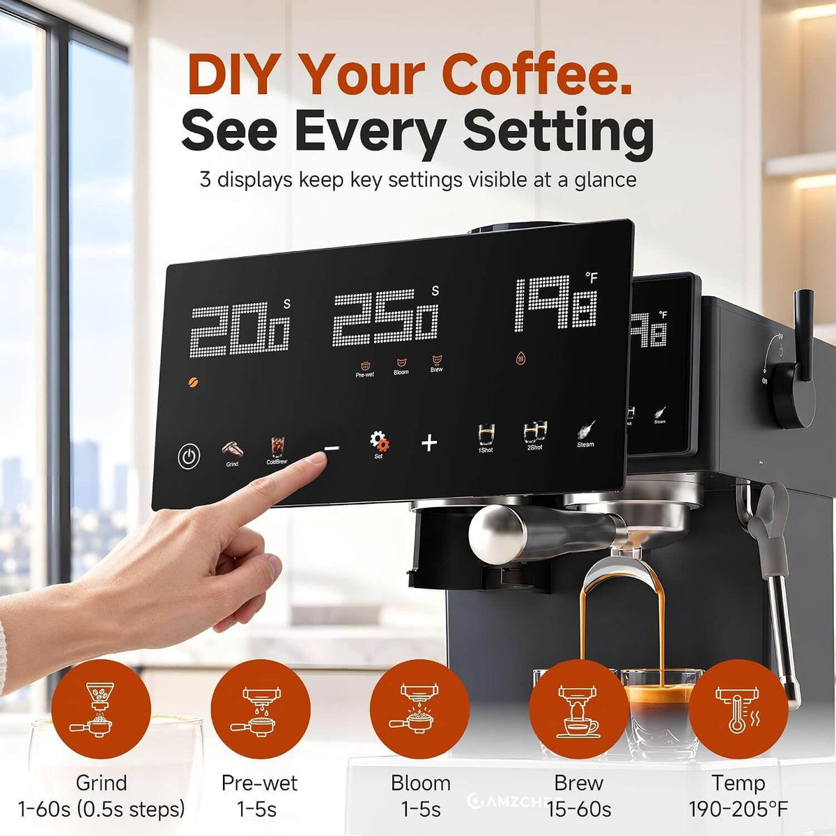 AMZCHEF Espresso Machine with 40 Grind Settings