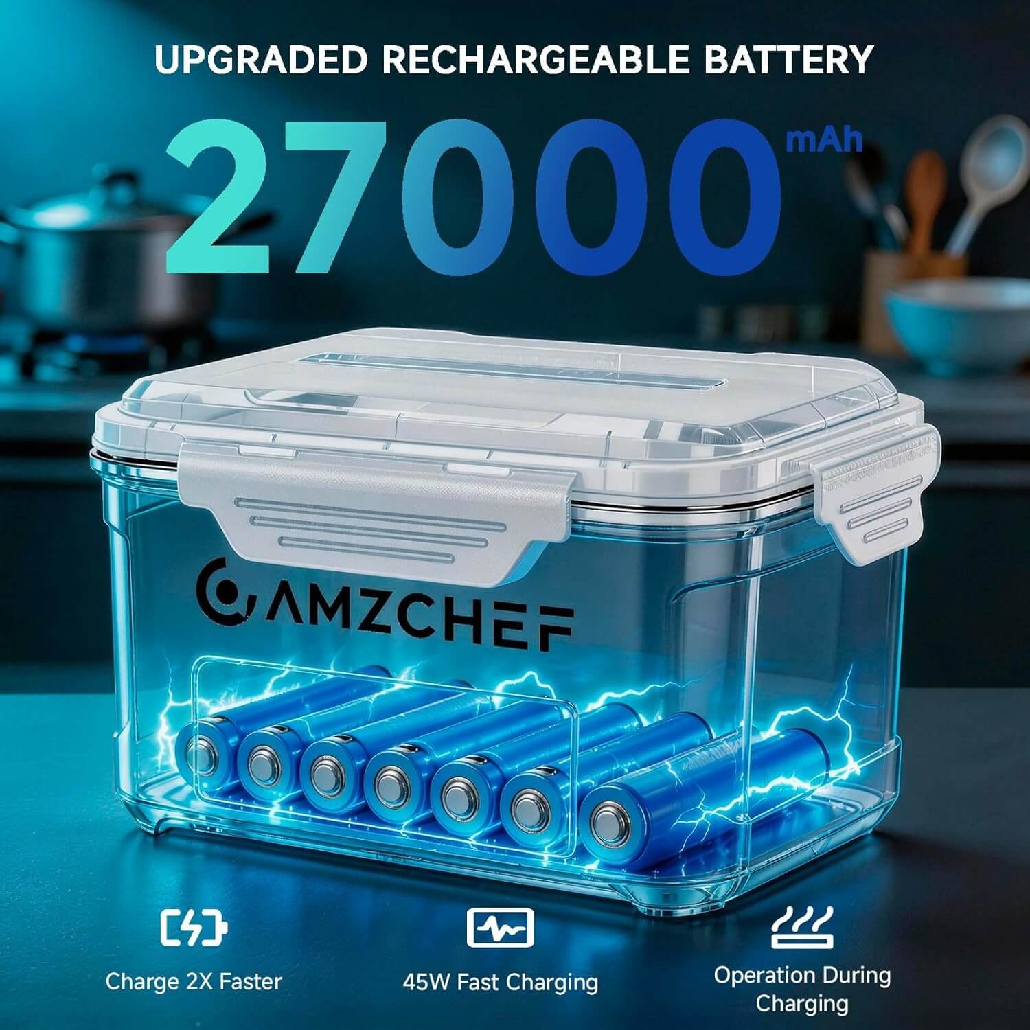 AMZCHEF electric lunch box rechargeable with fast heating system