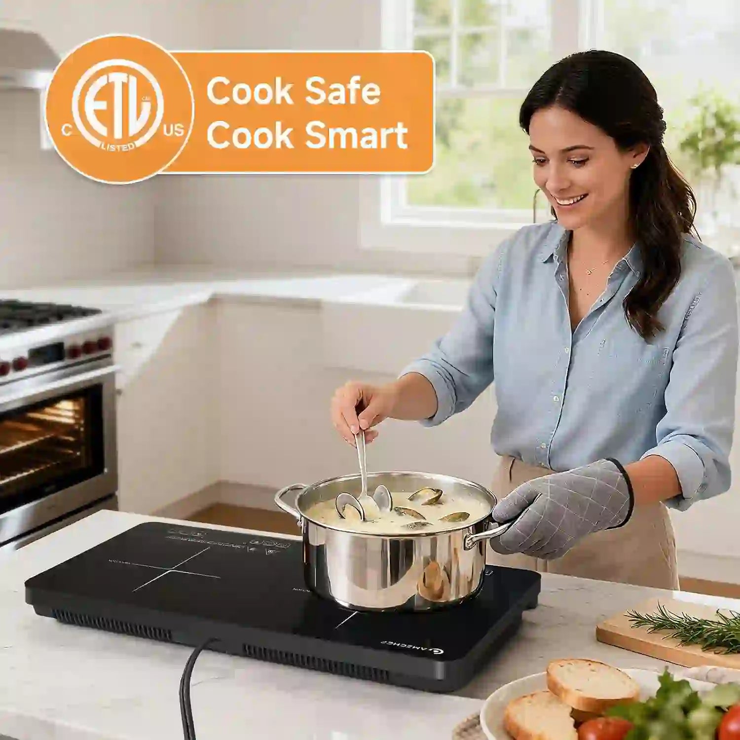 AMZCHEF Portable Double Induction Cooktop 2 Burner Electric Cooktop For House