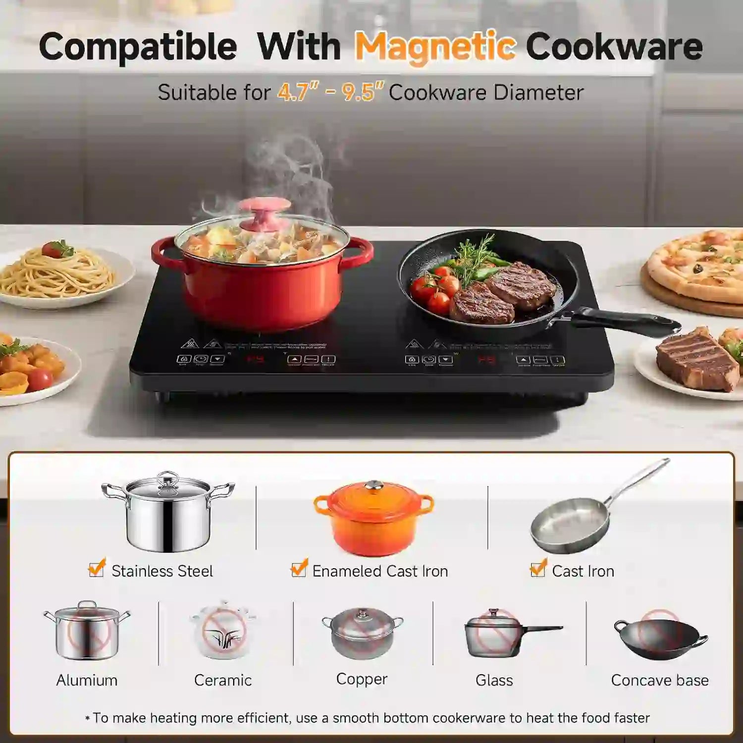 AMZCHEF Portable Double Induction Cooktop 2 Burner Electric Cooktop For House