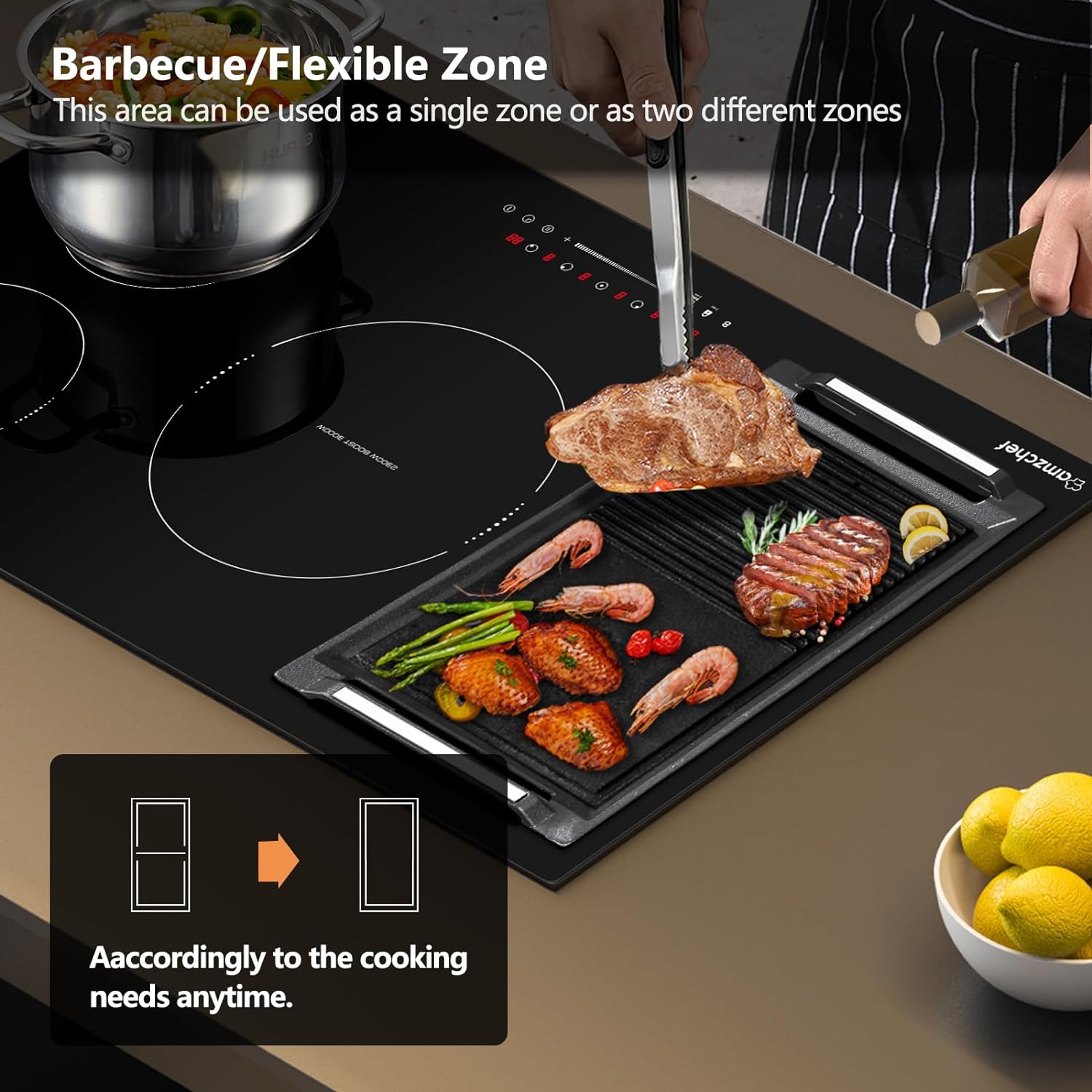 AMZCHEF 36 Inch Built-in Induction Cooktop 5 Boost Burner Including Flexi Zone