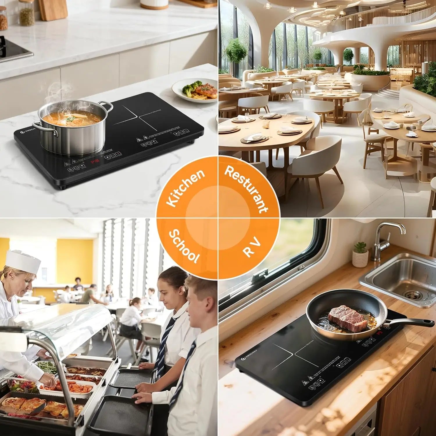 AMZCHEF Portable Double Induction Cooktop 2 Burner Electric Cooktop For House