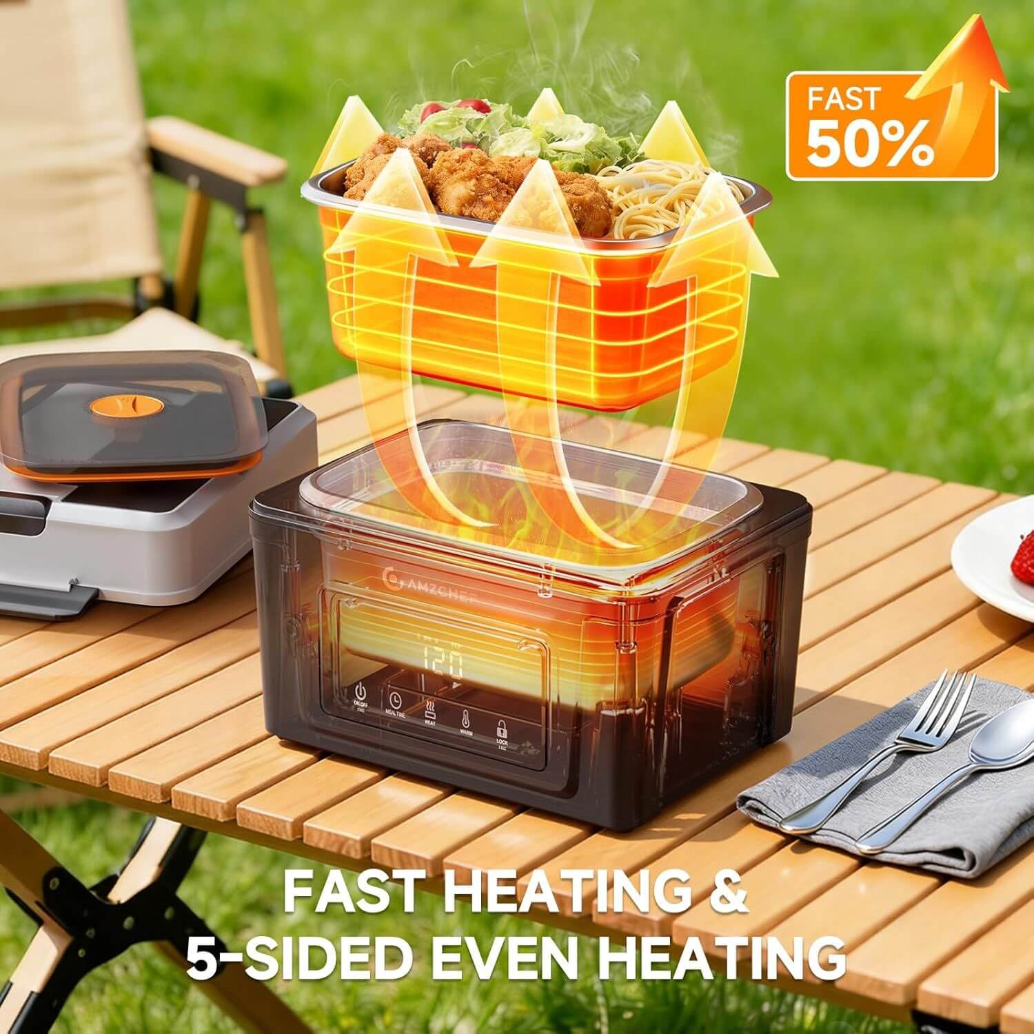 AMZCHEF battery powered heated lunch box
