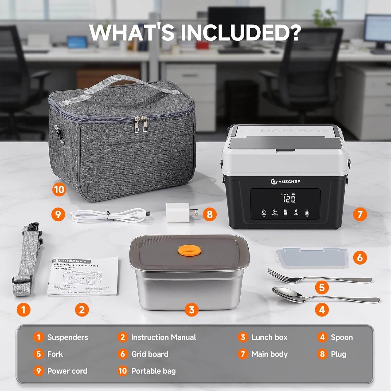 AMZCHEF insulated electric lunch box with carry bag