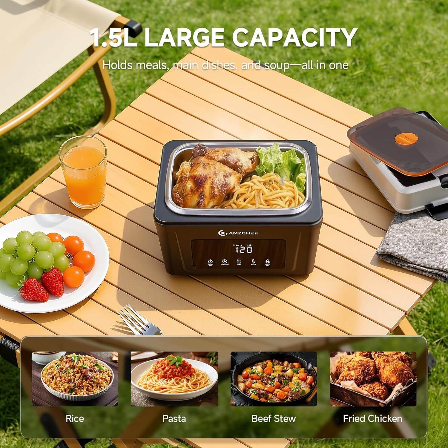 AMZCHEF portable electric lunch box with utensils