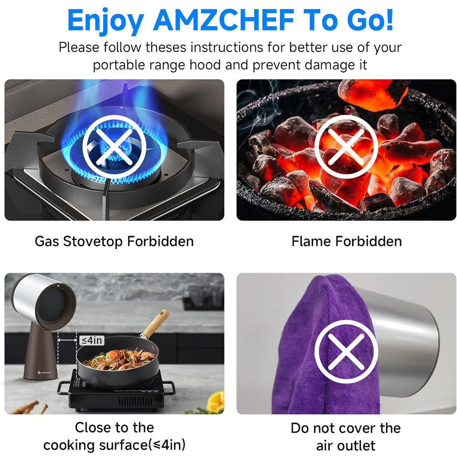 AMZCHEF Mini Portable Range Hood with 3 Speed Adjustment-Silver Grey Color