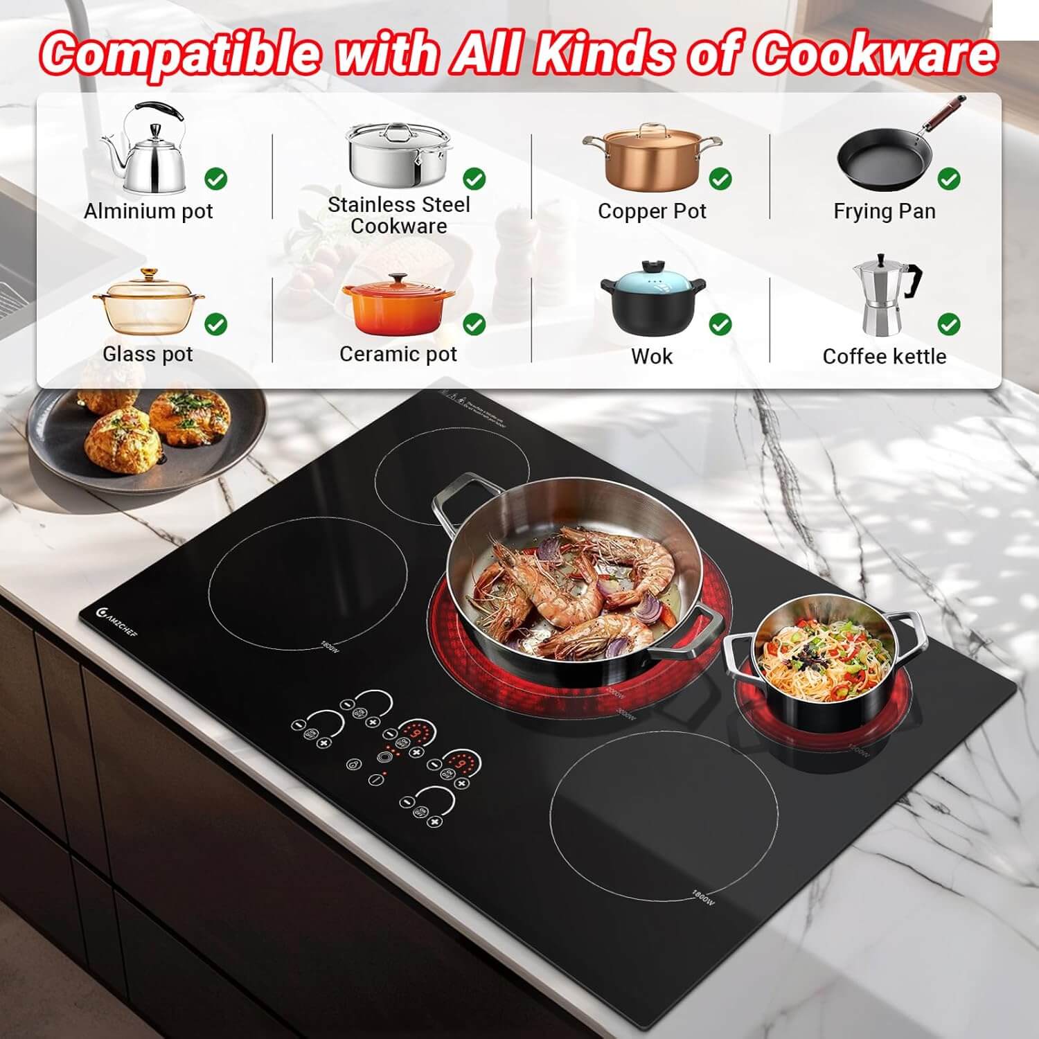 Built-in Electric Cooktop 5 Burners 30 Inch