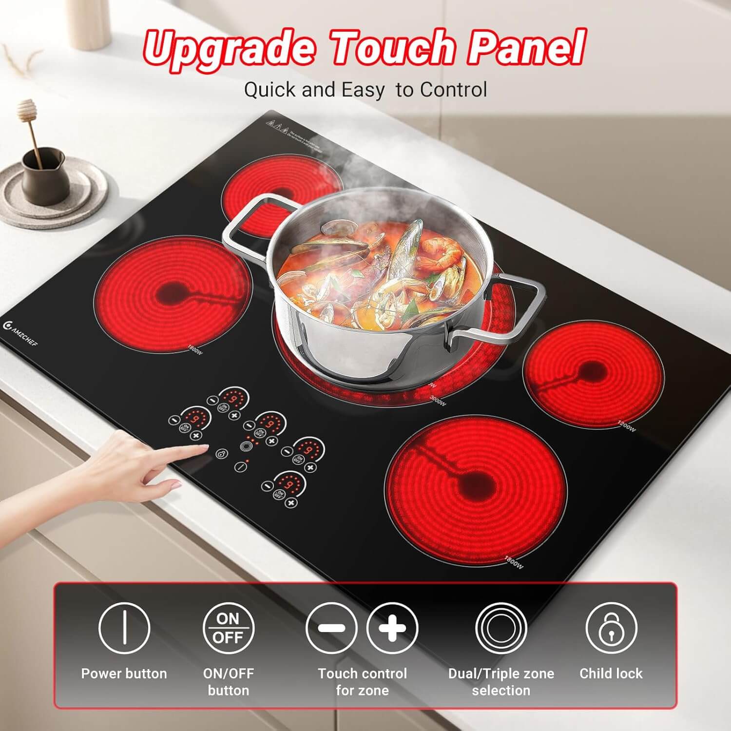 Built-in Electric Cooktop 5 Burners 30 Inch