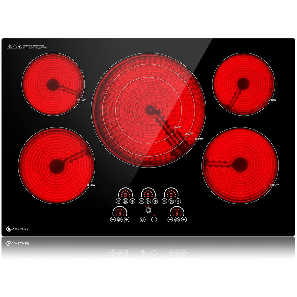 AMZCHEF Built-in Electric Cooktop 5 Burners 30 Inch Max 9000W Ceramic