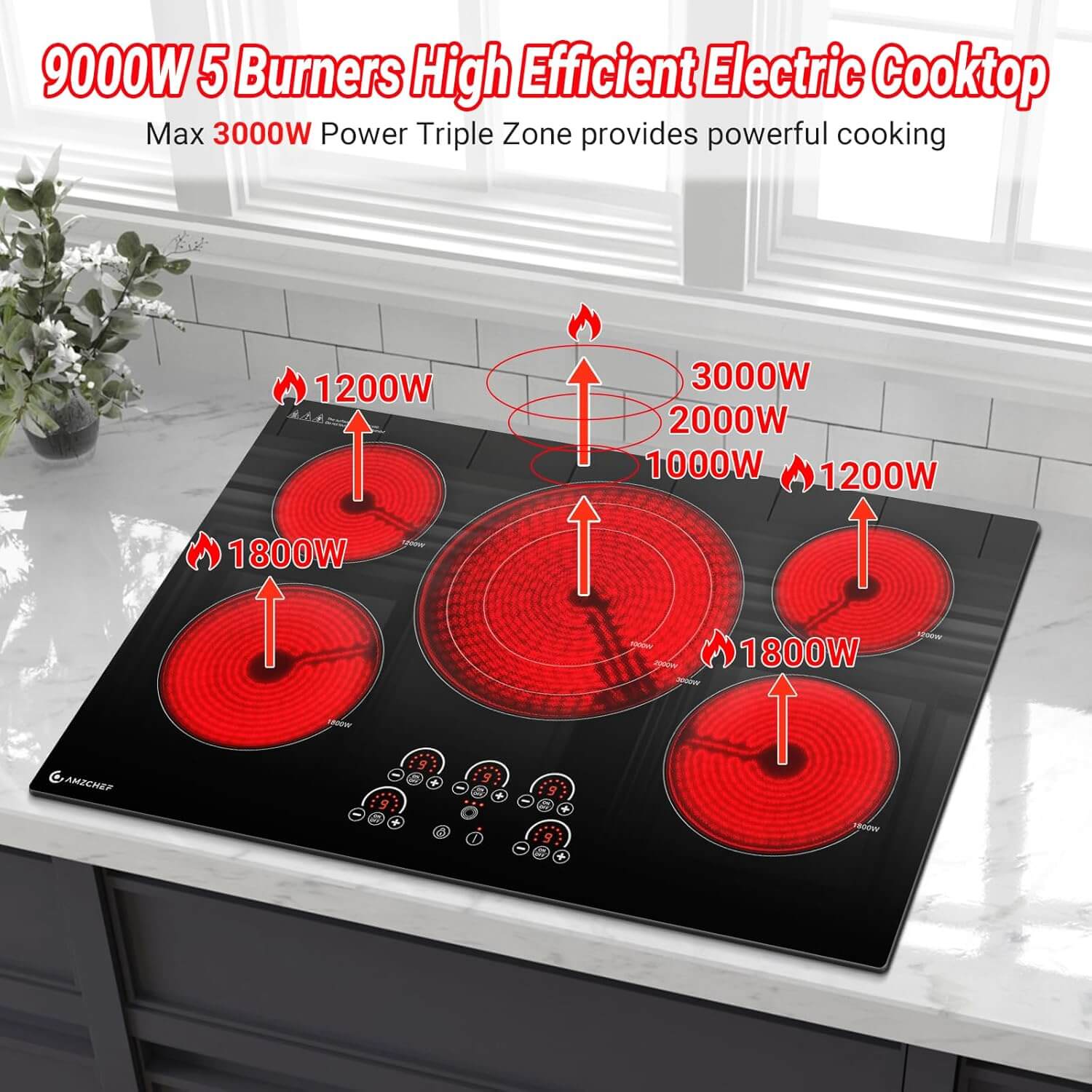 Built-in Electric Cooktop 5 Burners 30 Inch