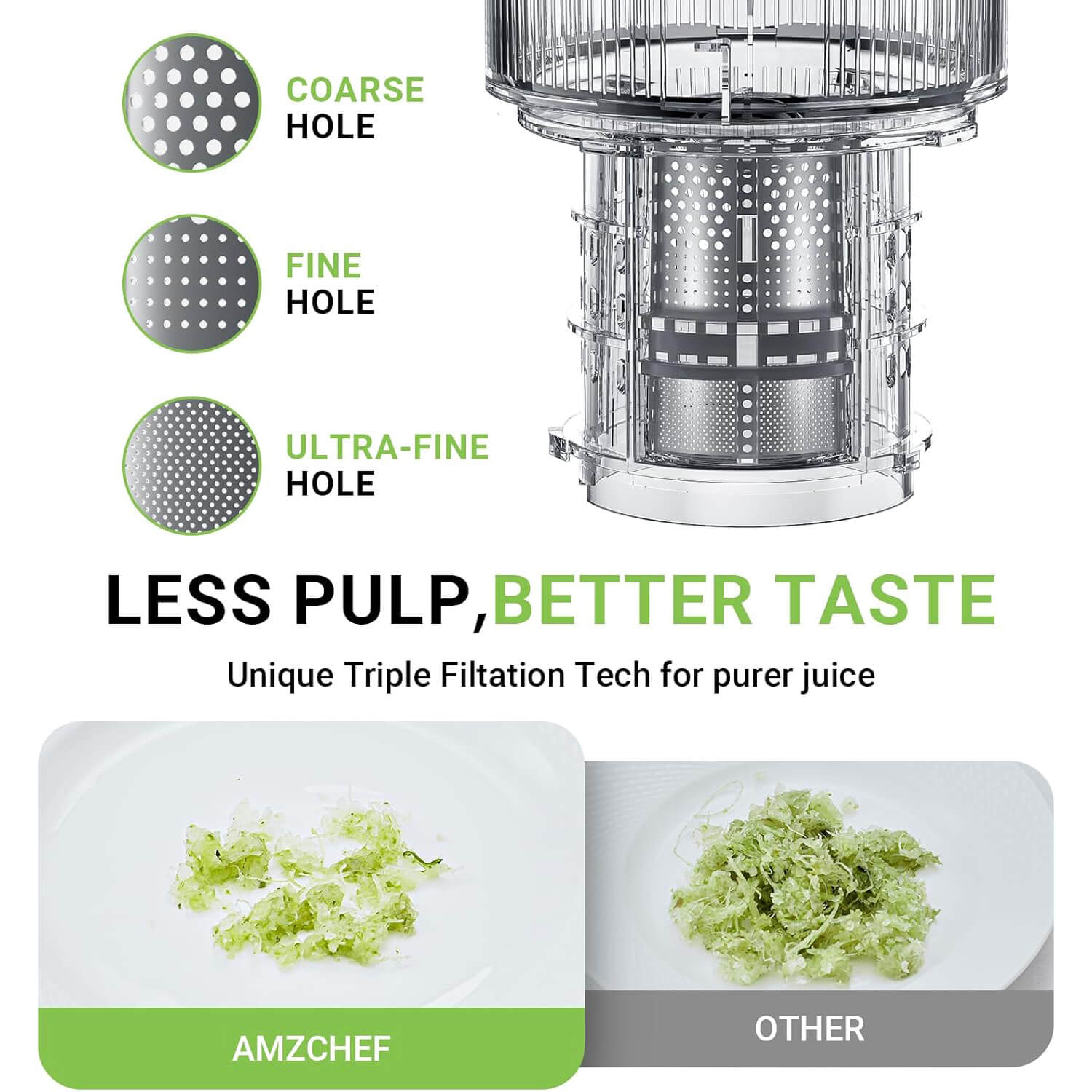 AMZCHEF Cold Press Juicer 5.2" Large Feed Chute-1902B