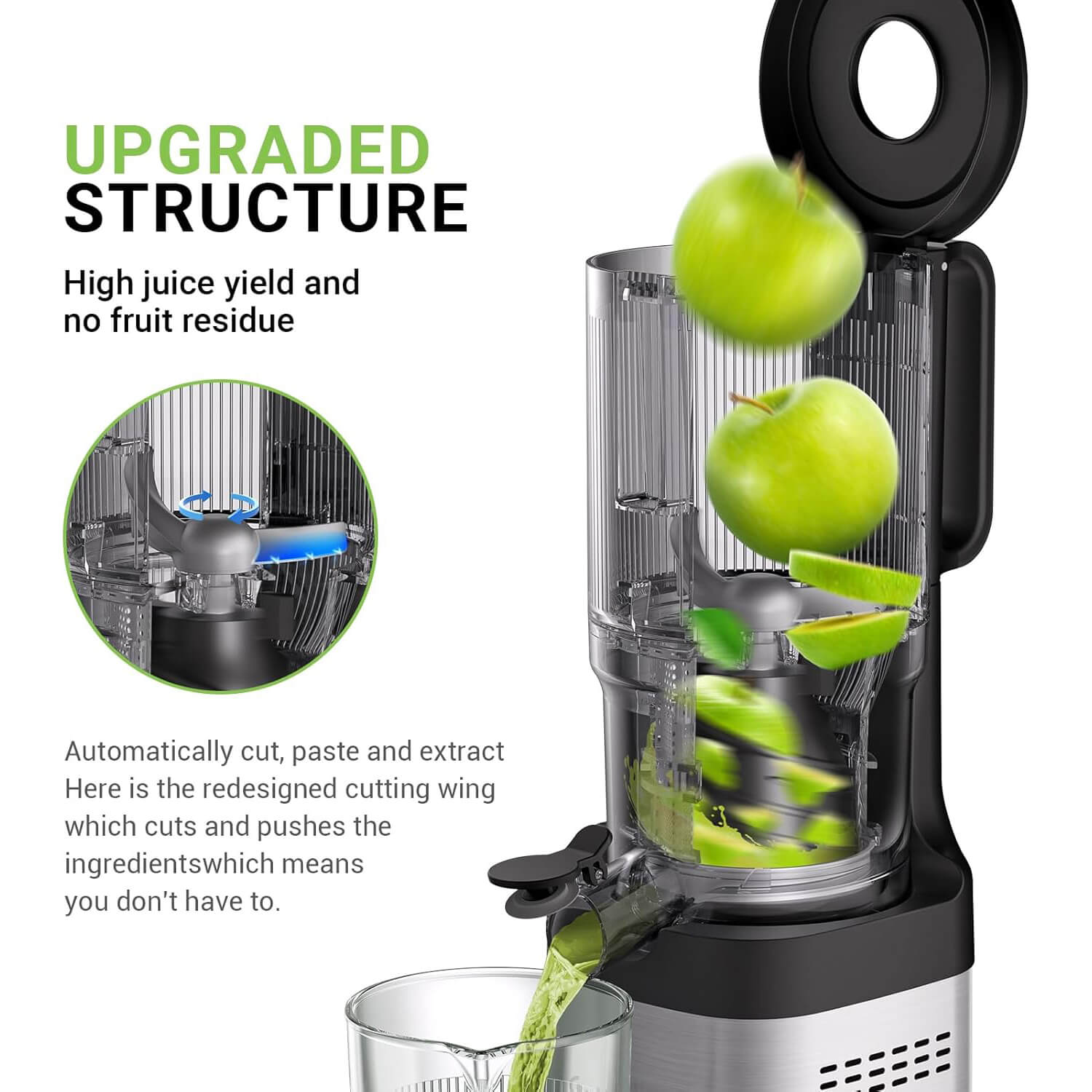 AMZCHEF Cold Press Juicer 5.2" Large Feed Chute-1902B