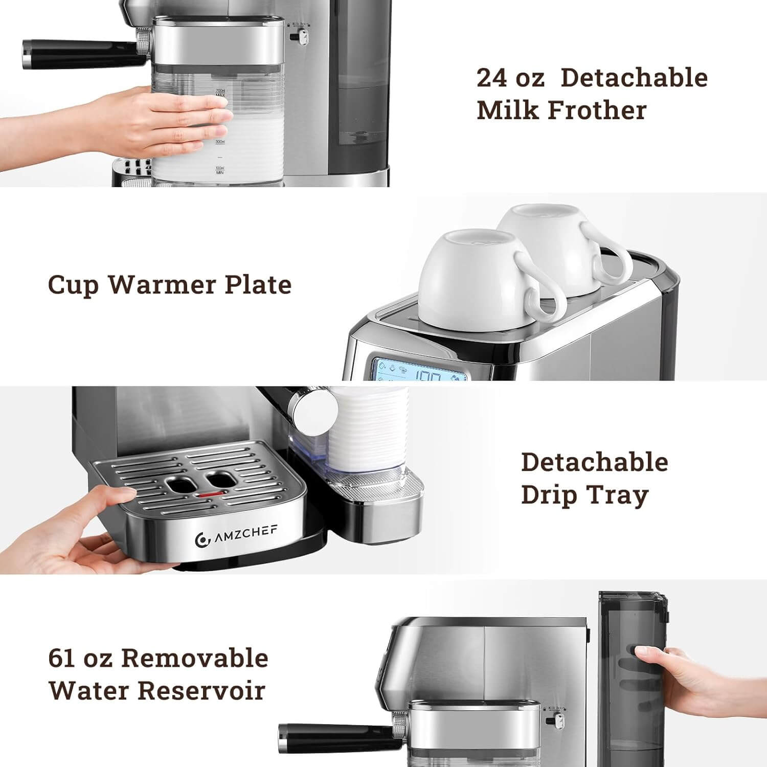 AMZCHEF 20 Bar Cappuccino Machines with Automatic Milk Frother