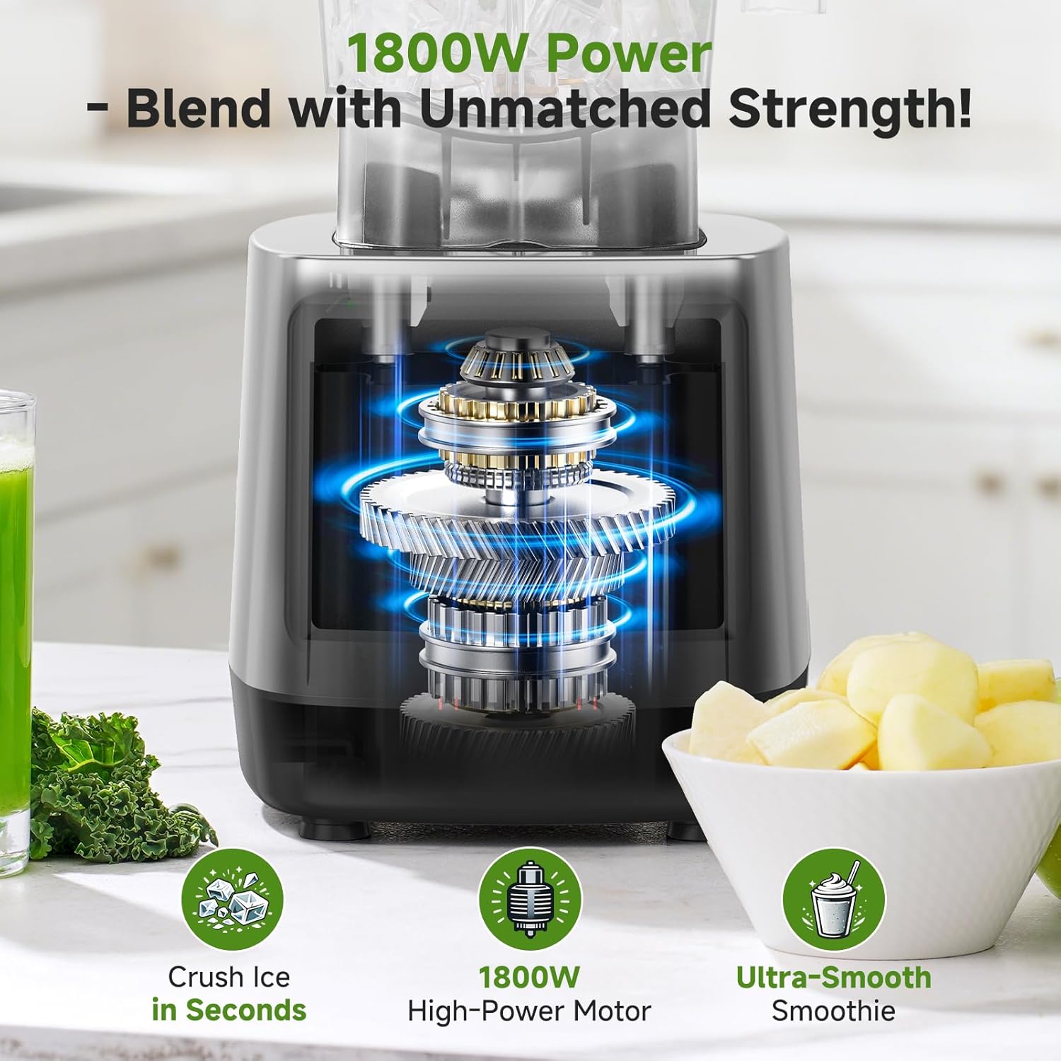 Amzchef 1800W Countertop Blender with 6-Blade | 68oz BPA-Free Pitcher