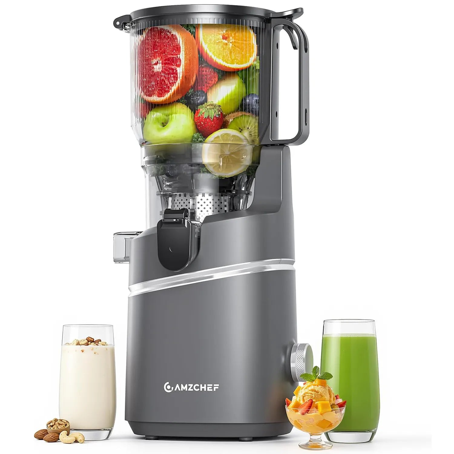AMZCHEF Slow Masticating Juicer| 6.5" Extra-Large Feed Chute High-Yield Cold Press for Vegetables & Fruit