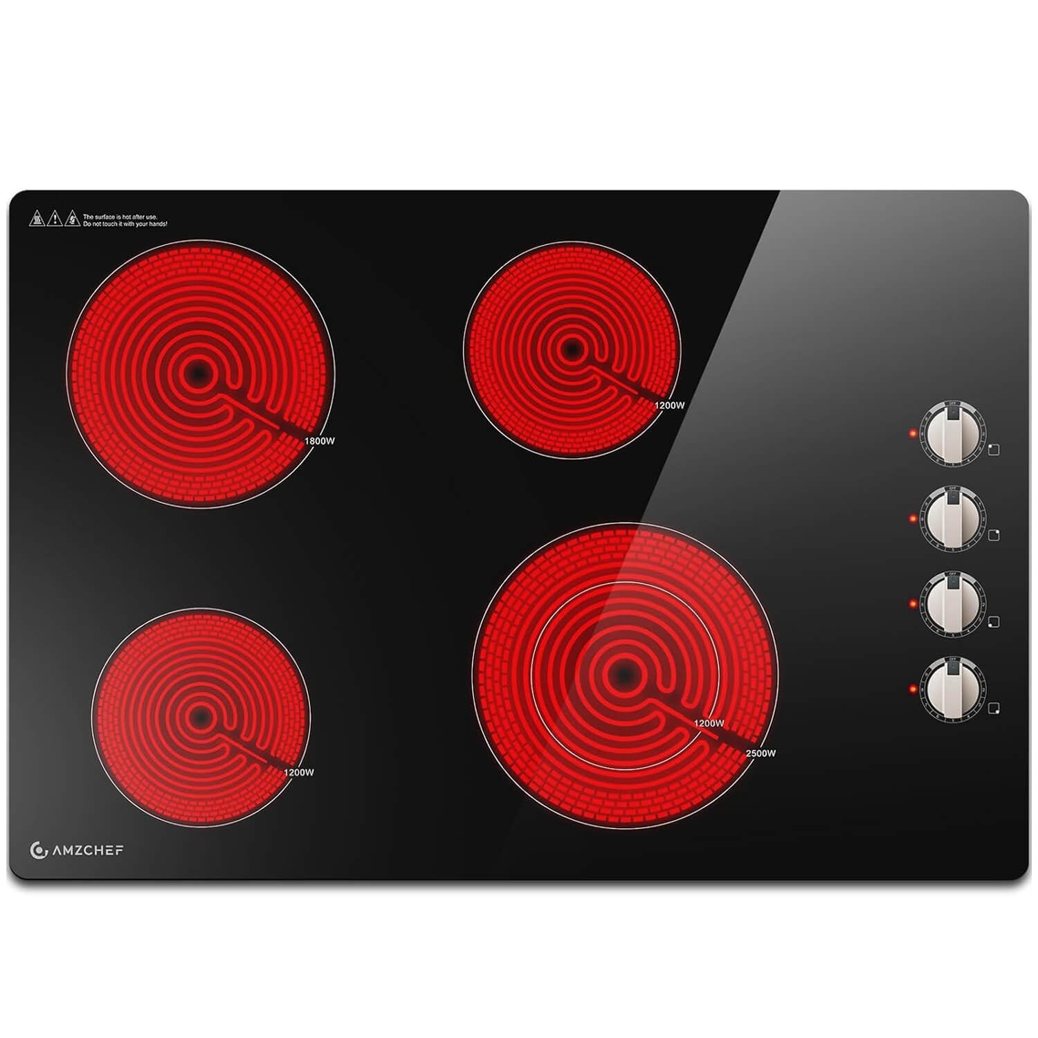 AMZCHEF 30 Inch 4 Burner Built-in Electric cooktops Knob Control 6700W