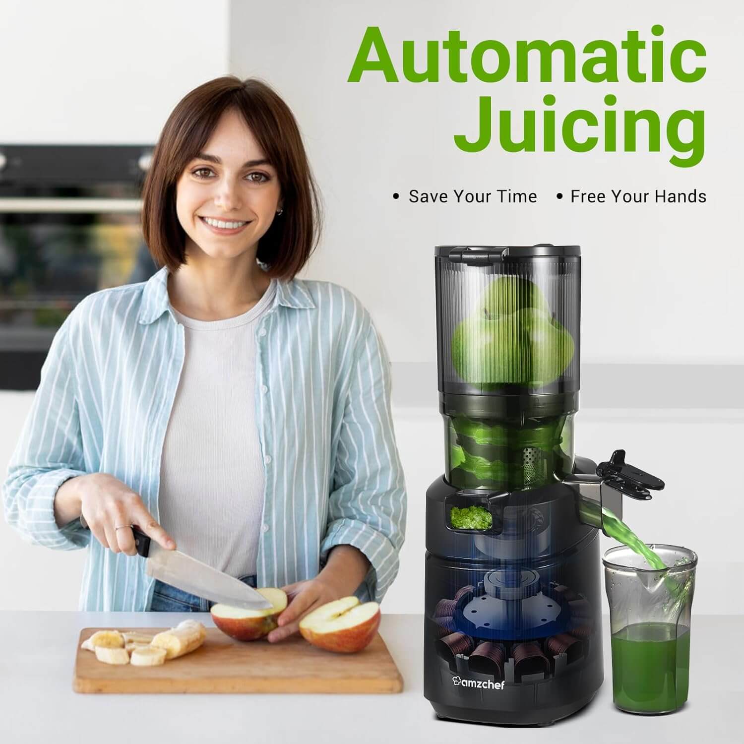 AMZCHEF Masticating Juicer 5.3-Inch Self-Feeding Black