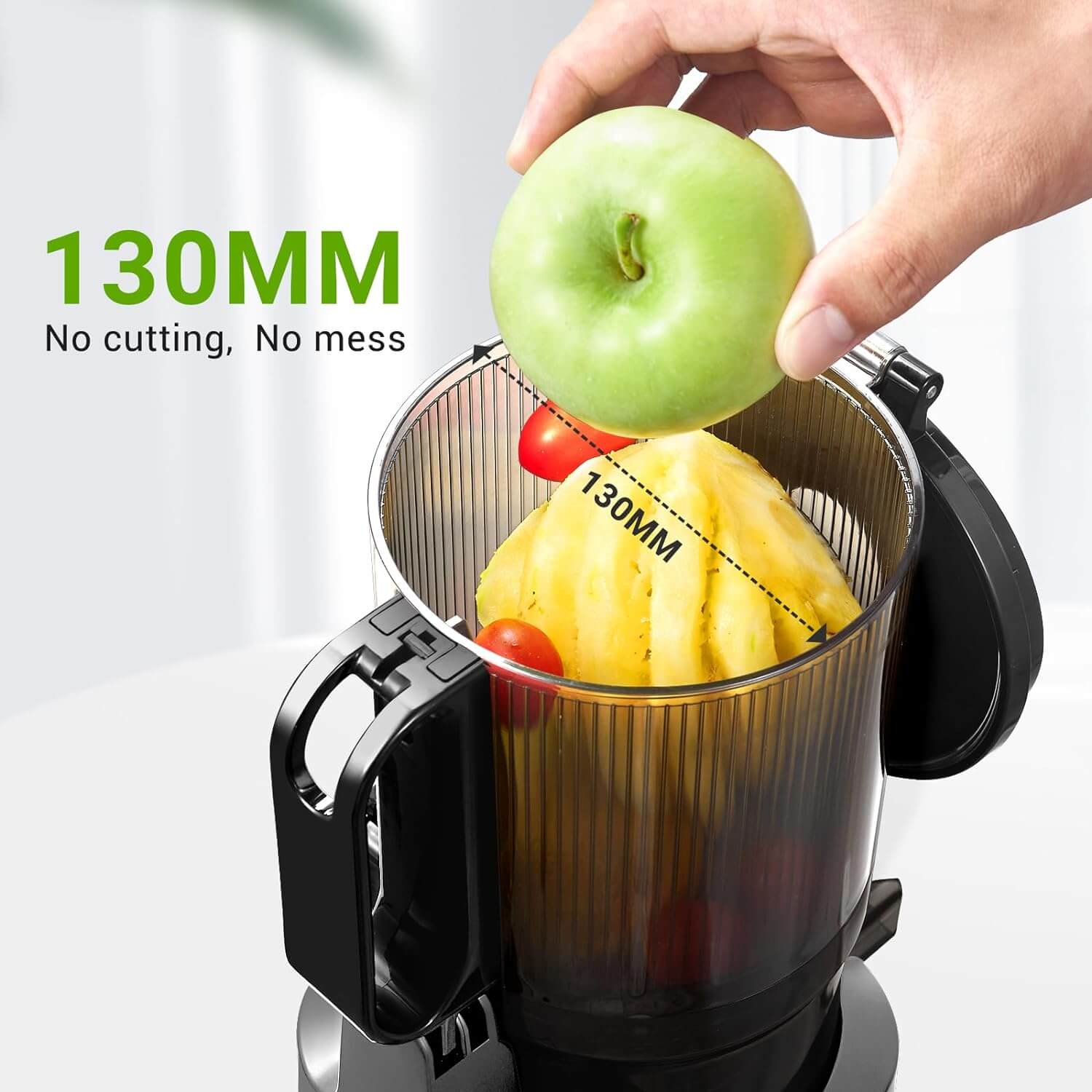 Whole fruit outlet juicer