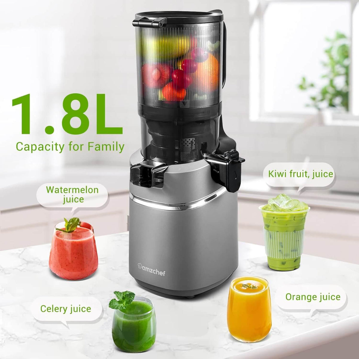 AMZCHEF Masticating Juicer 5.3Inch SelfFeeding