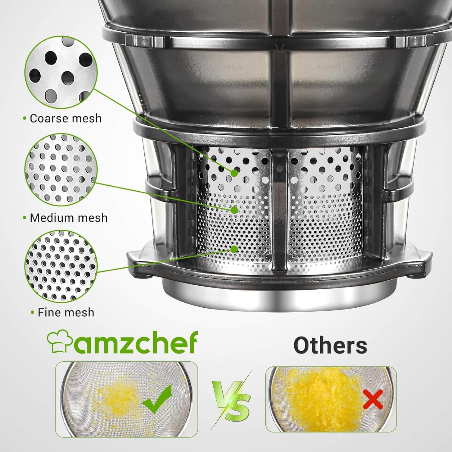 AMZCHEF Masticating Juicer 5.3-Inch Self-Feeding Silver