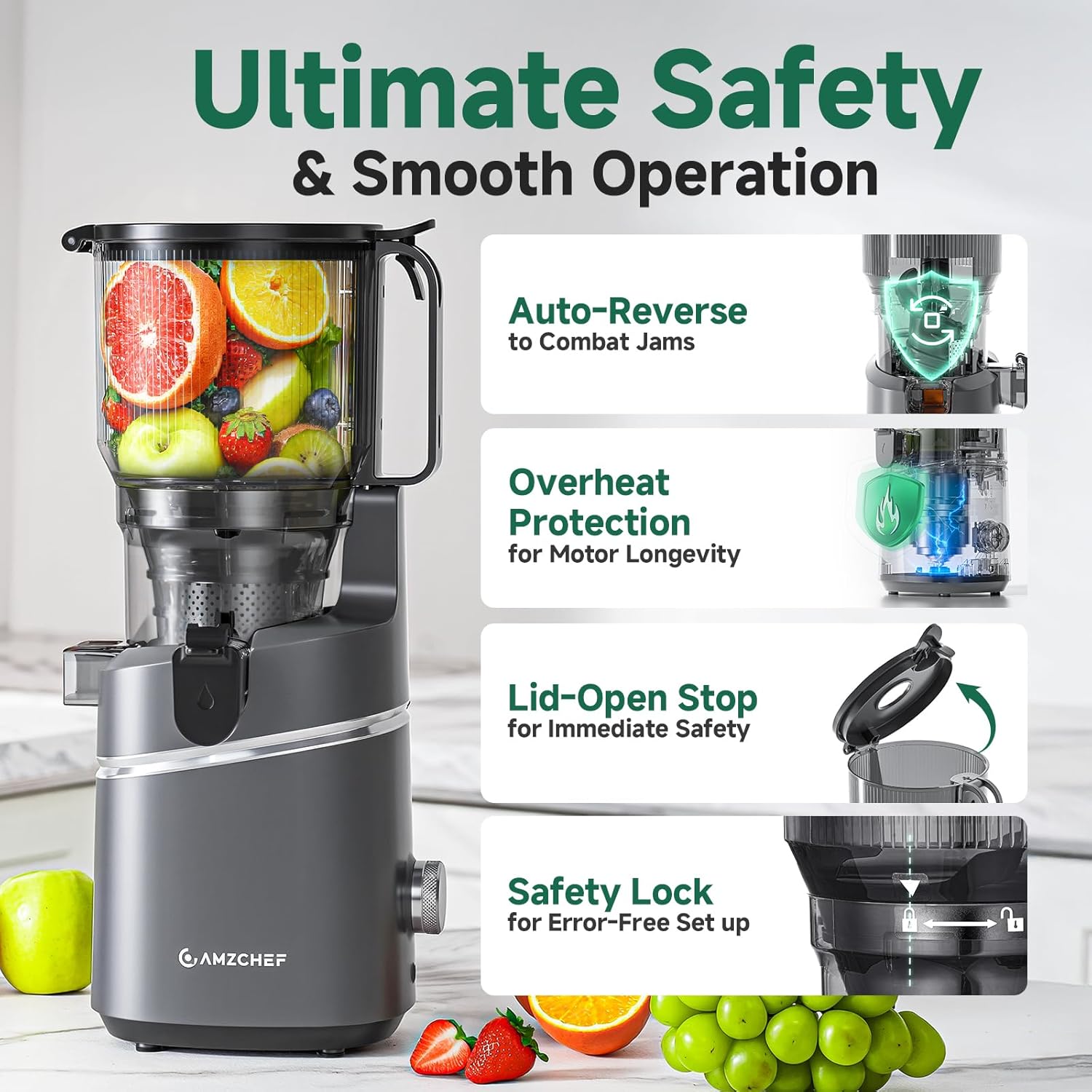 AMZCHEF Cold Press Juicer 2026 Upgraded with 6.5