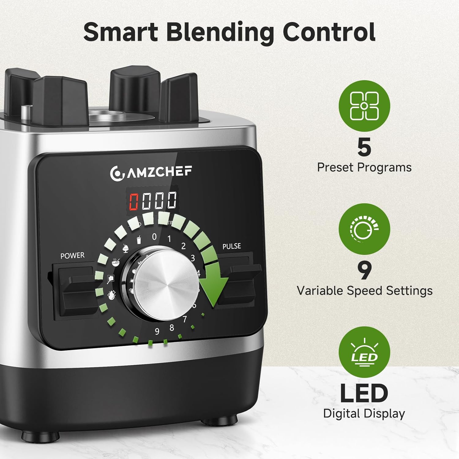 Amzchef 1800W Countertop Blender with 6-Blade | 68oz BPA-Free Pitcher