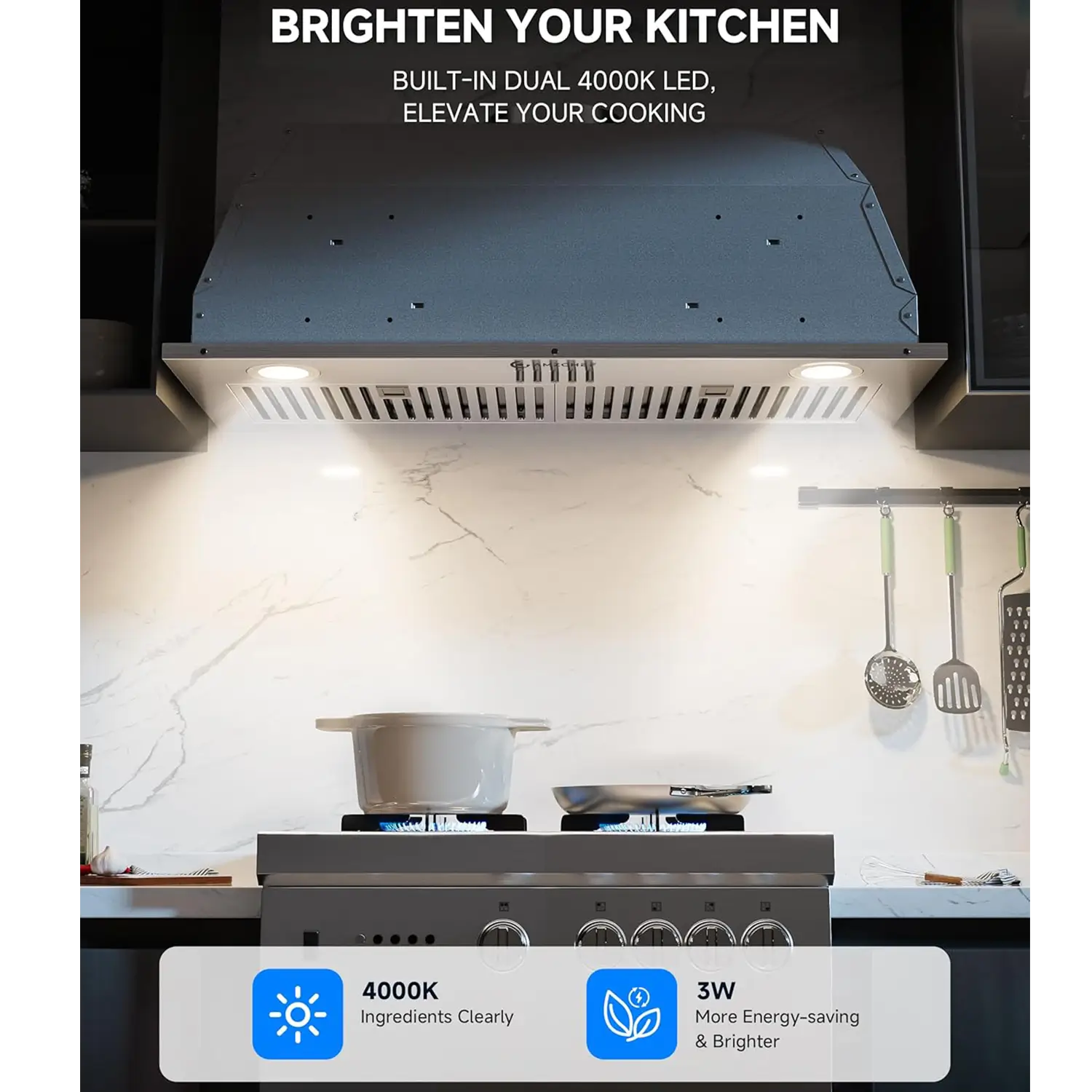 AMZCHEF Range Hood with 3-Speed Stainless Steel 