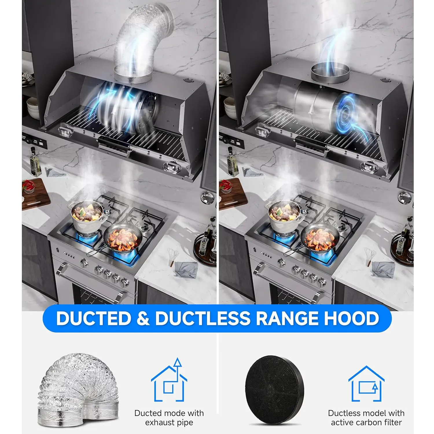 AMZCHEF Range Hood with 3-Speed Stainless Steel 