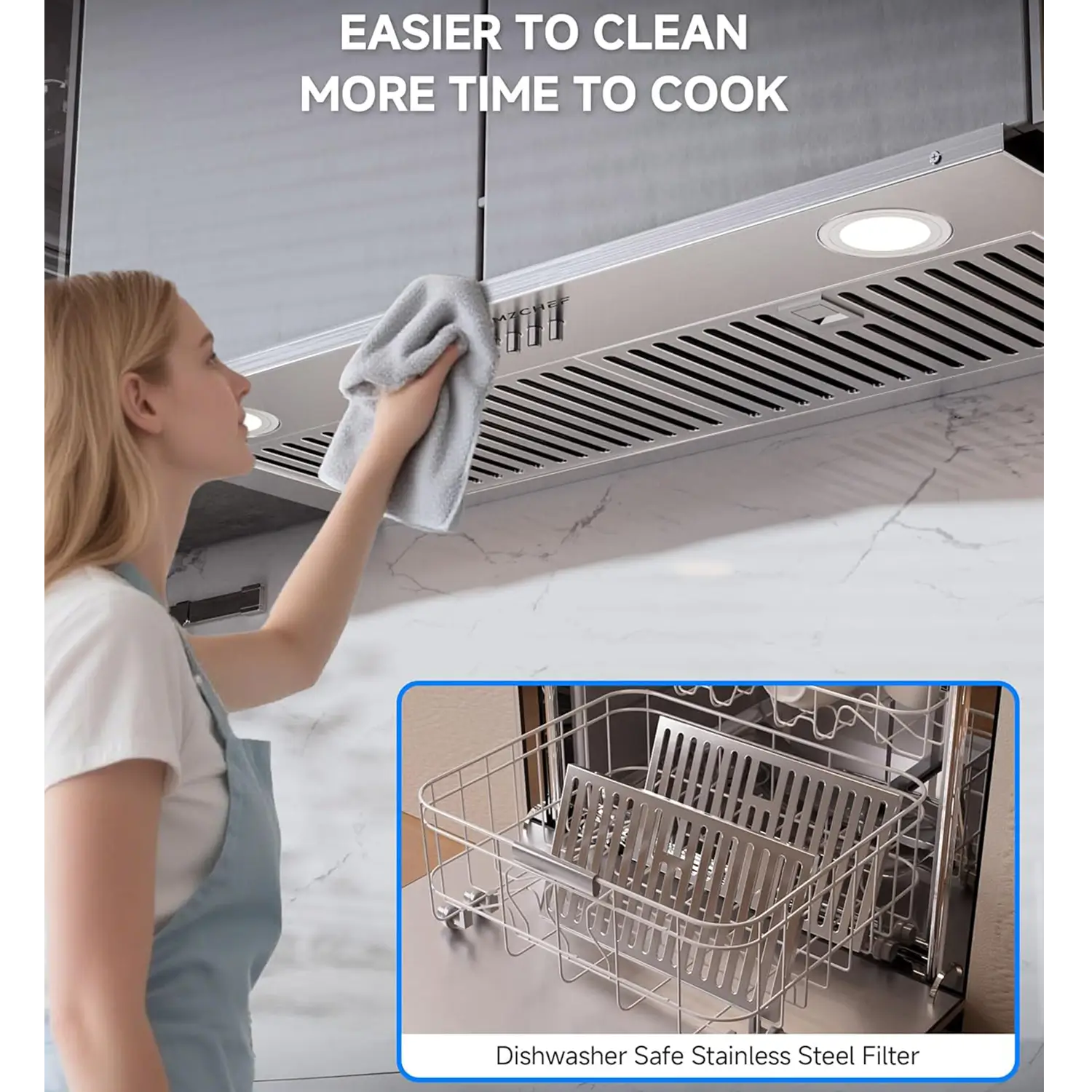 AMZCHEF Range Hood with 3-Speed Stainless Steel 