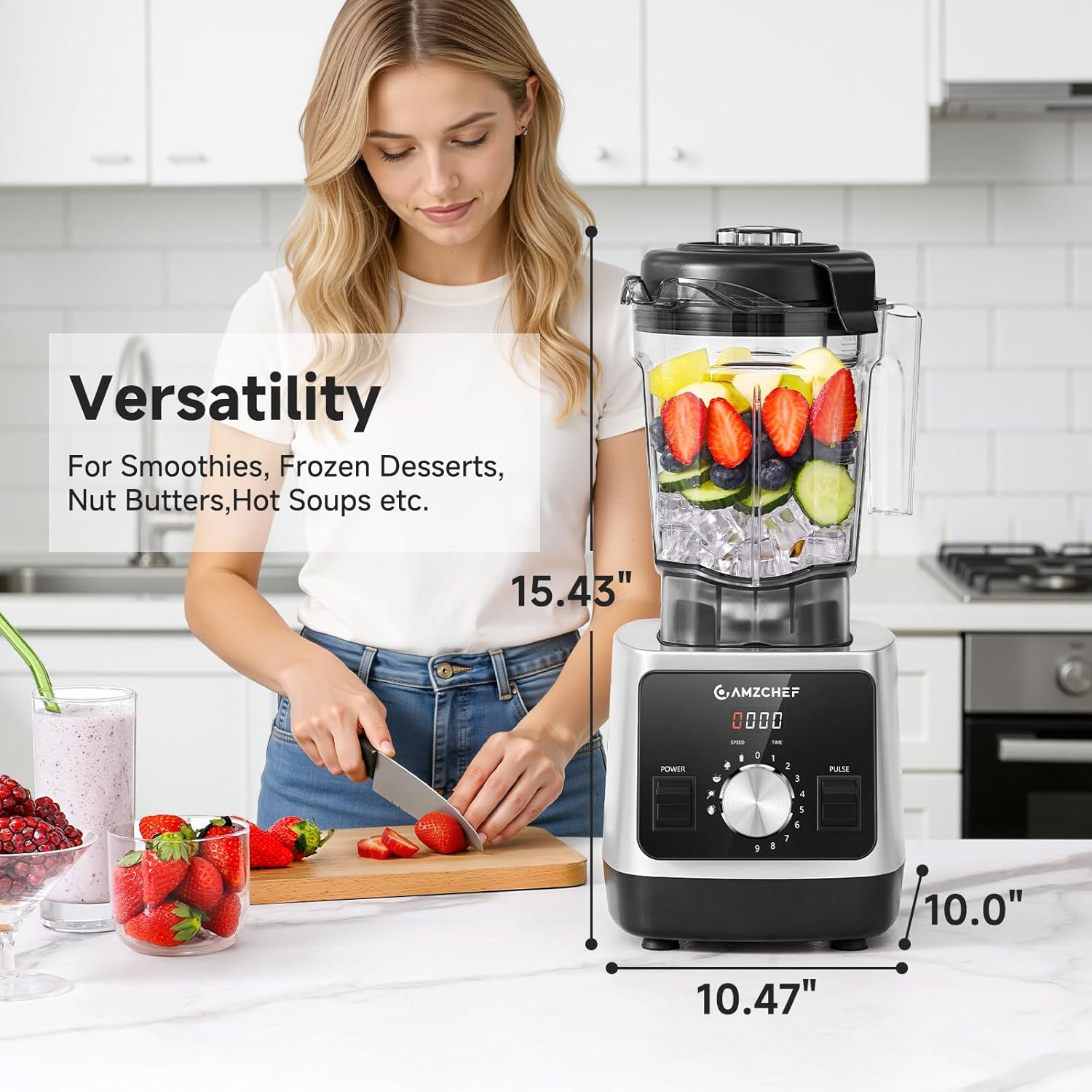 Amzchef 1800W Countertop Blender with 6-Blade | 68oz BPA-Free Pitcher