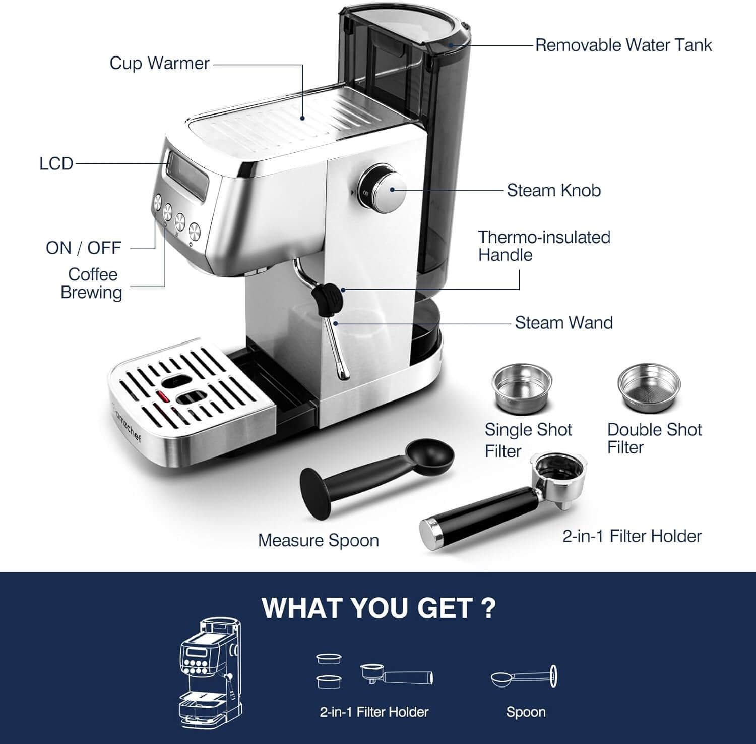 AMZCHEF 20 Bar Pressure Espresso Maker for home with