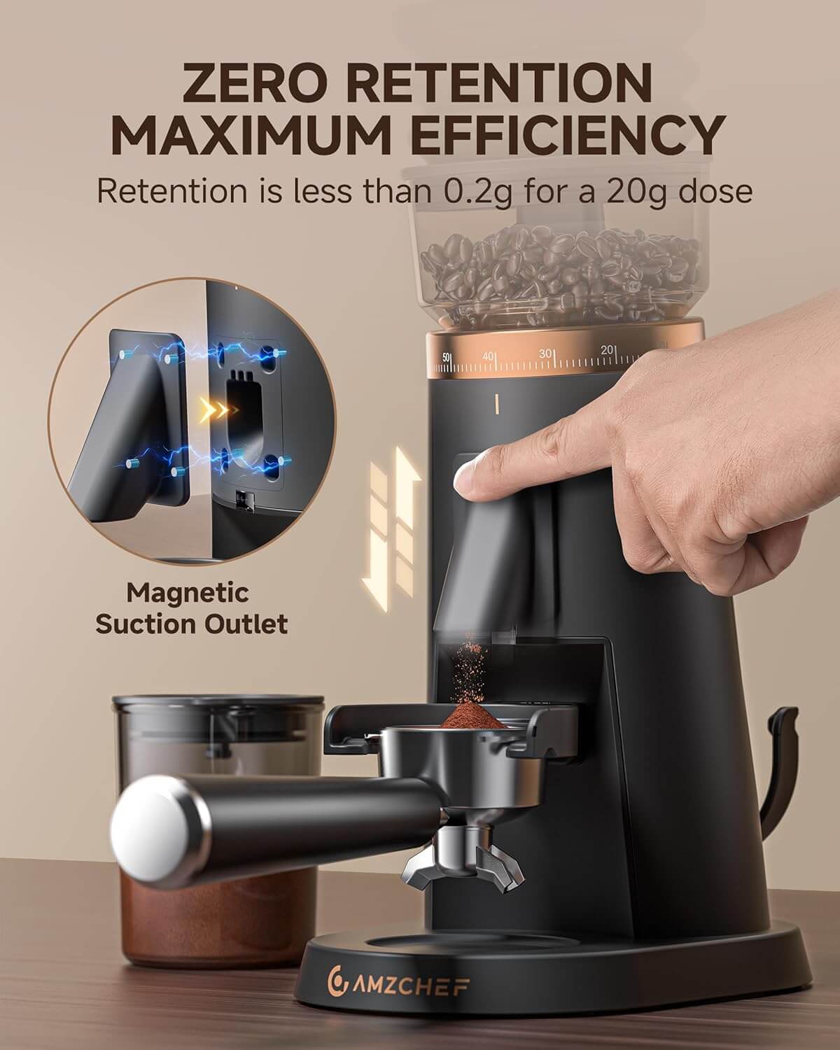 AMZCHEF Coffee Grinder with 75 Ultra-Fine Grind Settings