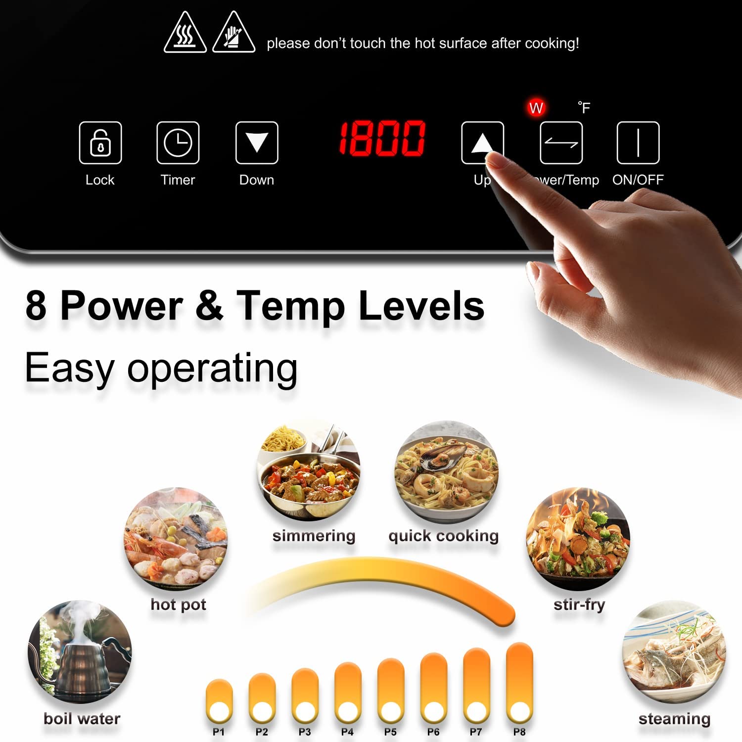 AMZCHEF Portable Induction Cooktop with 1800W Sensor Touch