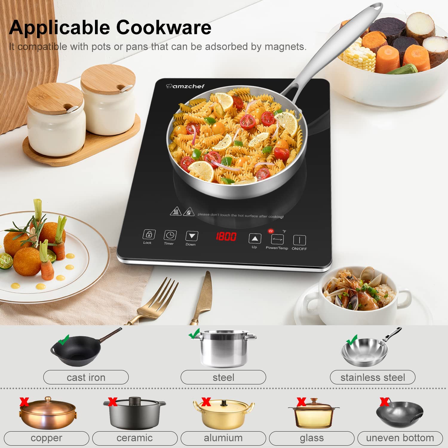 ChefWave 1800W Portable Induction Cooktop Burner, Single Burner Electric  Cooktop with Digital Touch Sensor, Smart Induction Burner Compatible with