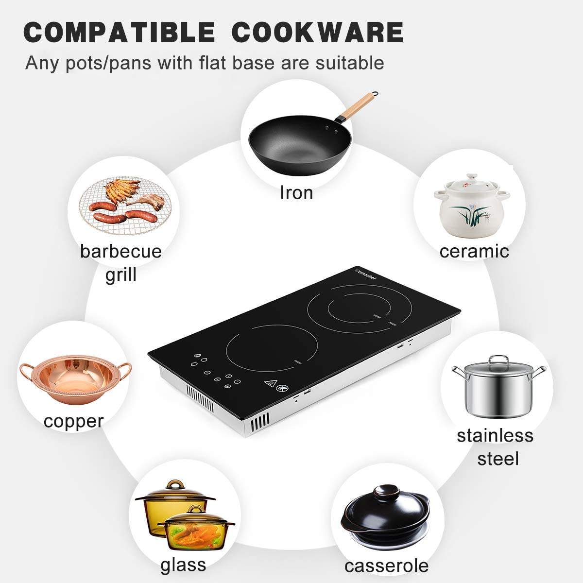 AMZCHEF 12 Inch Electric Stove Hob 2 Burners 1800W