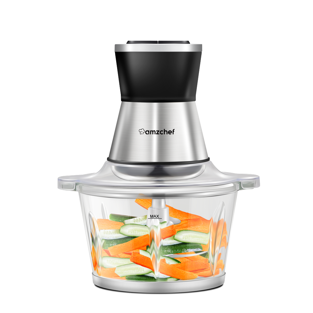 AMZCHEF Electric Meat Chopper with Fast & Slow Speeds Control,1.8L BAP-free Glass Bowl, Safety Function, 4 Stainless Steel Blades, 350W Food Processor for Meat, Carrots, Onion, Garlic