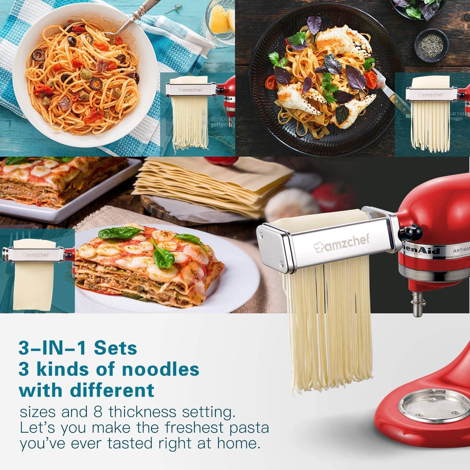  Antree Pasta Maker Attachment 3 in 1 Set for KitchenAid Stand  Mixers Included Pasta Sheet Roller, Spaghetti Cutter, Fettuccine Cutter  Maker Accessories and Cleaning Brush : Home & Kitchen