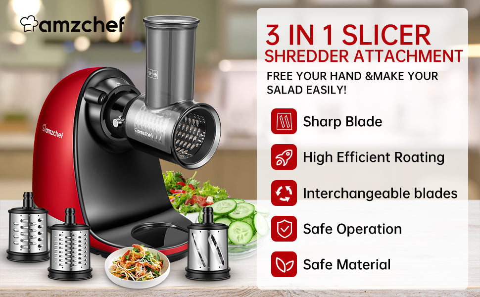 AMZCHEF Slow Juicer food slicers cheese grater attachment