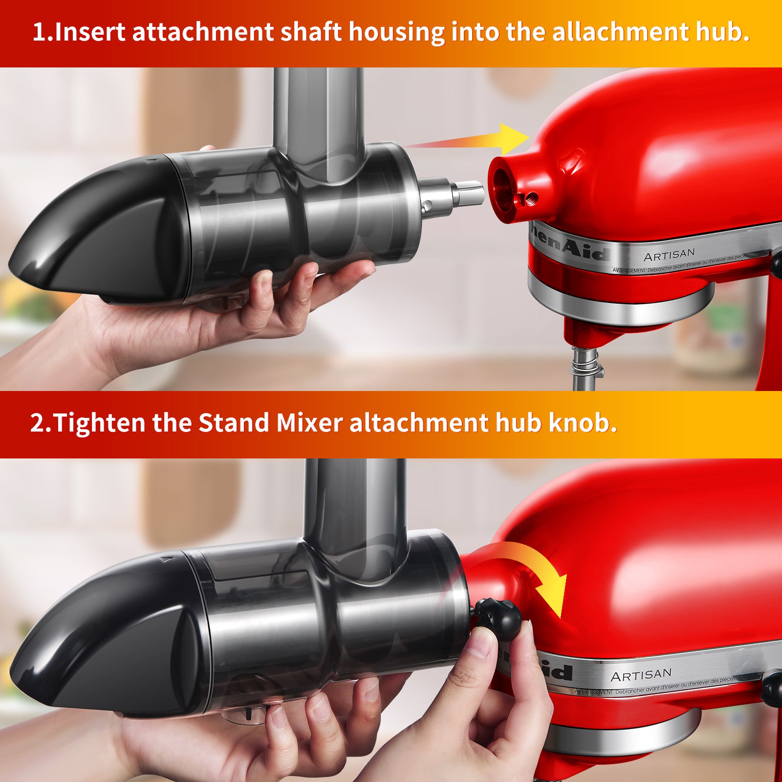 AMZCHEF Slow Masticating Juicer Attachment for KitchenAid Stand Mixers, AMZCHEF Cold Press Juicer Attachment for KitchenAid Mixers, Slow Juicer Attachment with Cleaning Brush, Easy to Clean