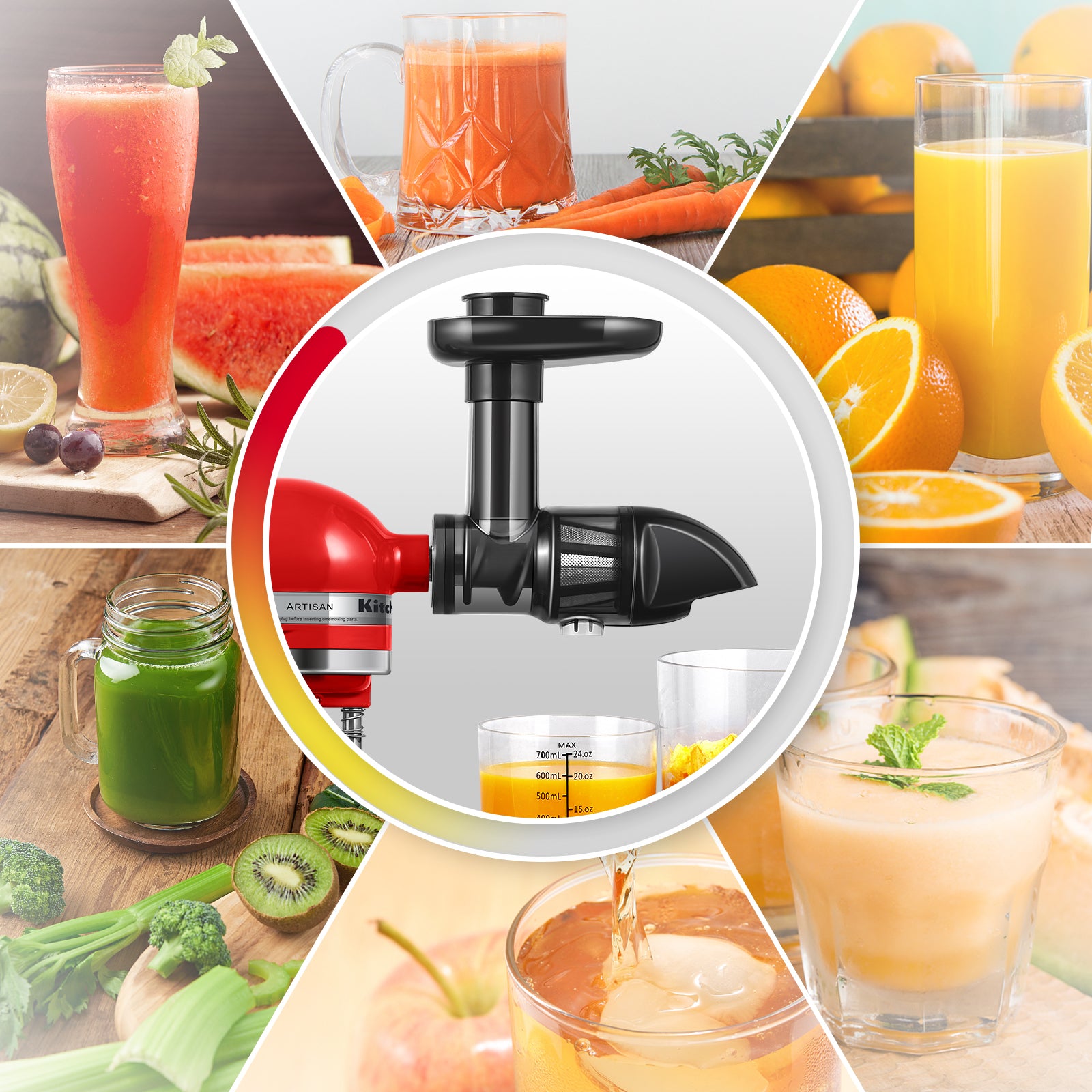 Masticating Juicer Attachment for KitchenAid All Models Stand  Mixers,AMZCHEF Masticating Juicer, Slow Juicer Attachment for All  KitchenAid Mixers