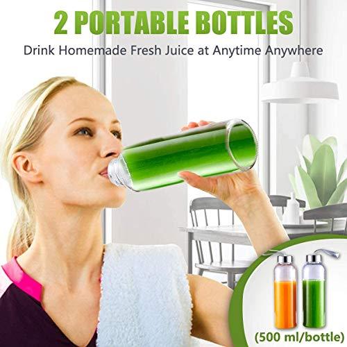 AMZCHEF Slow Masticating Juicer Extractor, Cold Press Juicer with Two Speed Modes, 2 Travel bottles(500ML),LED display, Easy to Clean Brush & Quiet Motor for Vegetables&Fruits,Gray