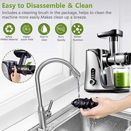 AMZCHEF Slow Masticating Juicer Extractor, Cold Press Juicer with Two Speed Modes, 2 Travel bottles(500ML),LED display, Easy to Clean Brush & Quiet Motor for Vegetables&Fruits,Gray